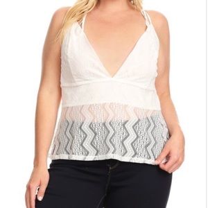 Plus Size Spaghetti Strap Lace Top White